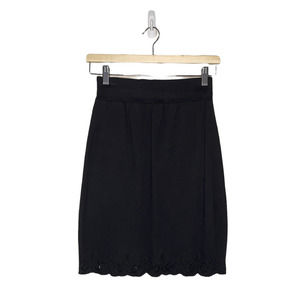 JANE Burchard Womens Skirt X Small Black Elastic Waist Pull On Scalloped Cut Out